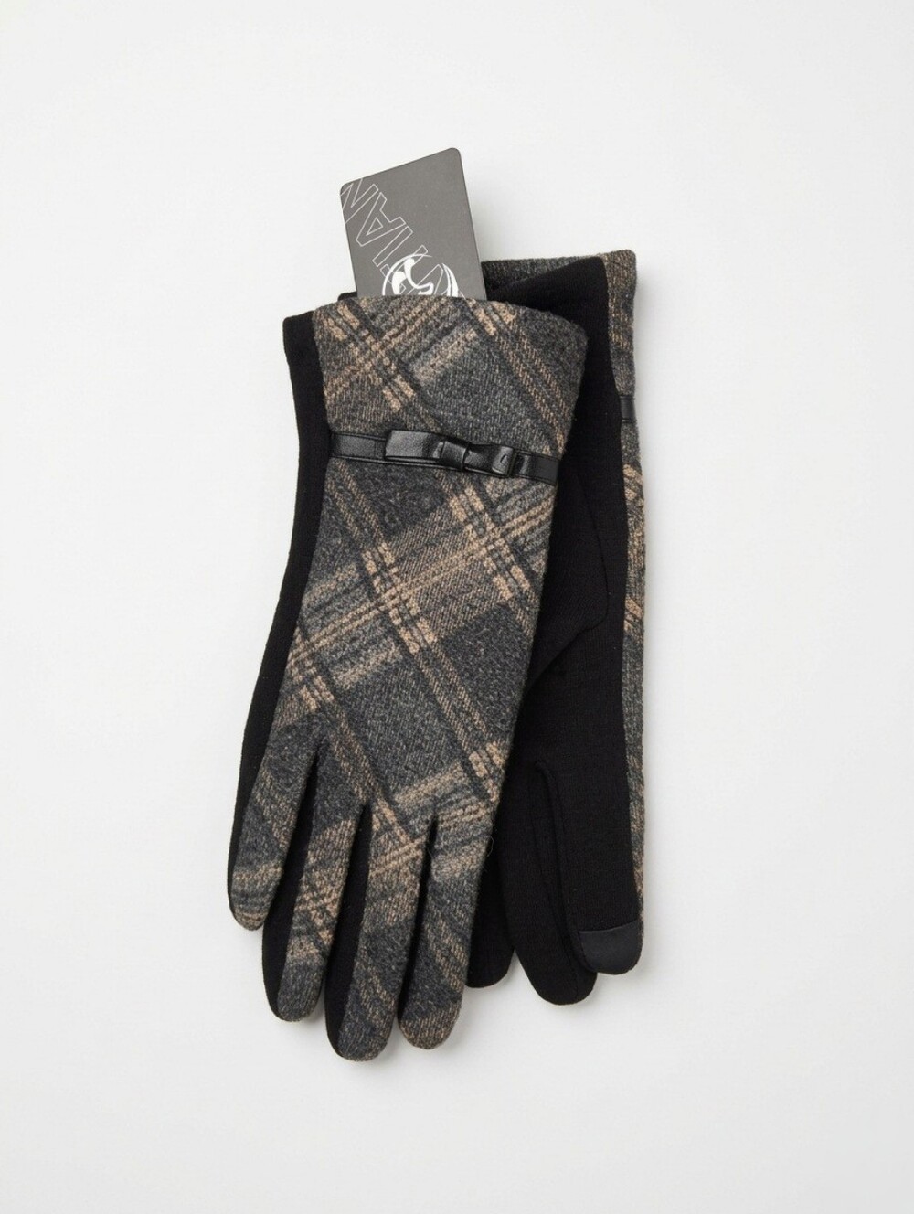 Nee Womens Black & Brown Plaid Touchscreen Gloves - Unbranded